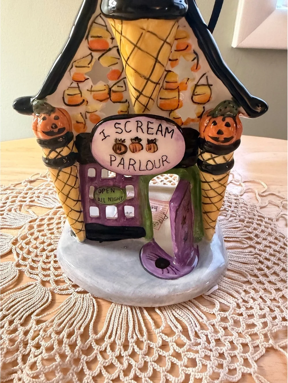 Blue Sky Clayworks Halloween Pumpkin Ice Cream Parlour Ceramic Candle Holder
